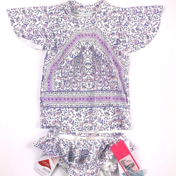 Seafolly Toddler Girl’s Rashguard Short Sleeve Top and Bikini Bottom Size 0